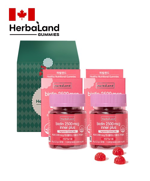 [허벌랜드] 비오틴 2500 mcg 이너플러스 식물성 구미젤리  2병 선물세트 + 쇼핑백